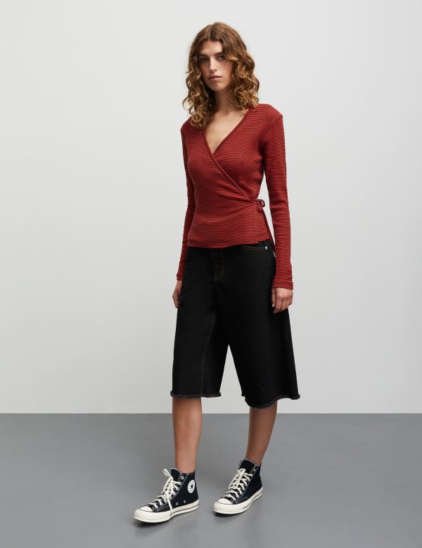 2x2 Cotton Stripe Susi LS Top, Fiery Red Black Rabatt