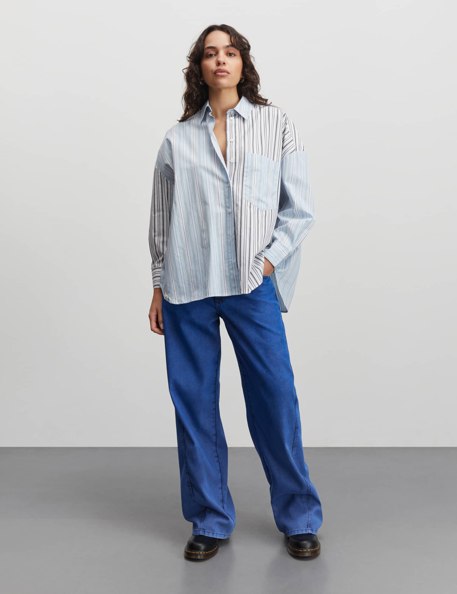 Yarpo Nelly Shirt Block, Pinstripe Mix Verkauf